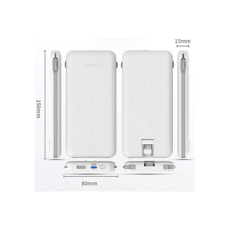 Power Bank K82 10000 mAh con cables integrados color blanco Power Bank K82 10000 Mah Con Cables Integrados Color Blanco