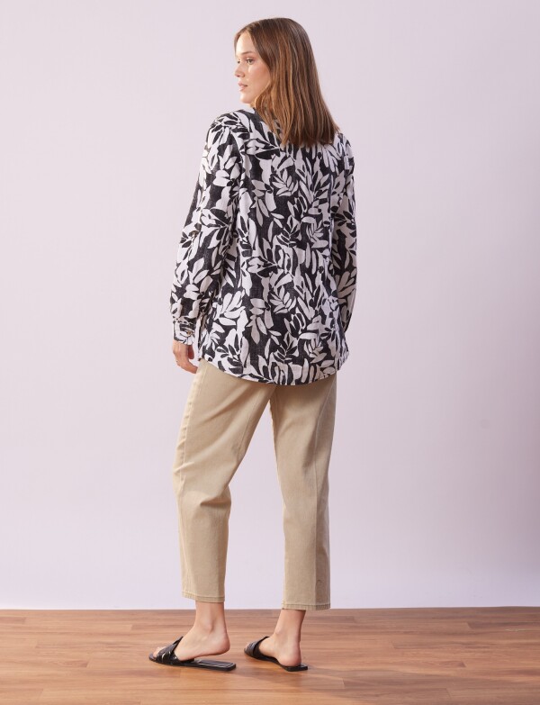 Camisa Lino Printed NEGRO/BLANCO