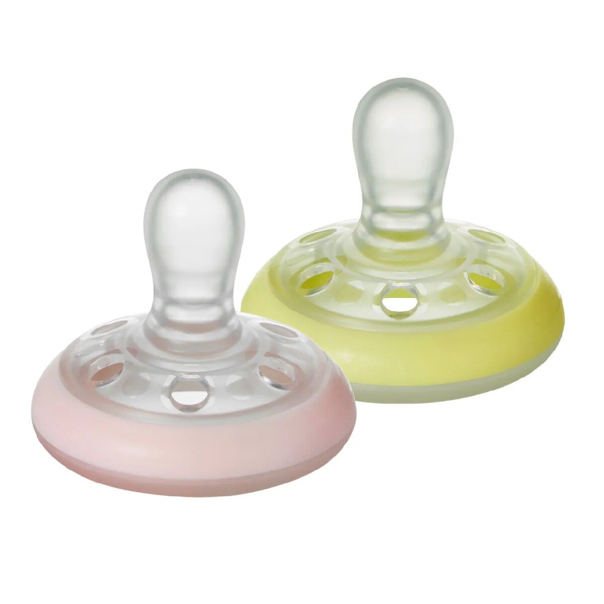 Pack x2 Chupetes Glow in the dark 0 a 6 meses - rosa/amarillo 