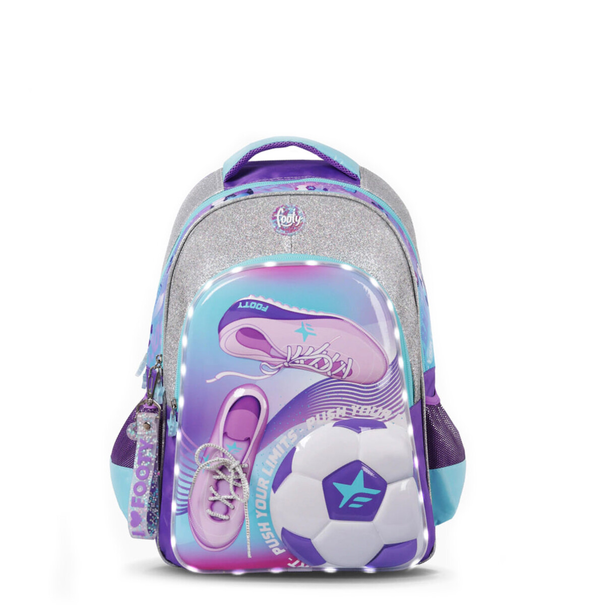 Mochila Footy Futbol Relieve 18" - Violeta - Celeste 