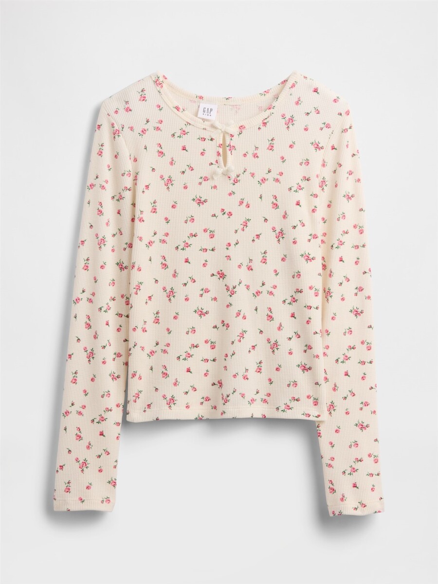 Remera Waffle Niña - Pink Floral 