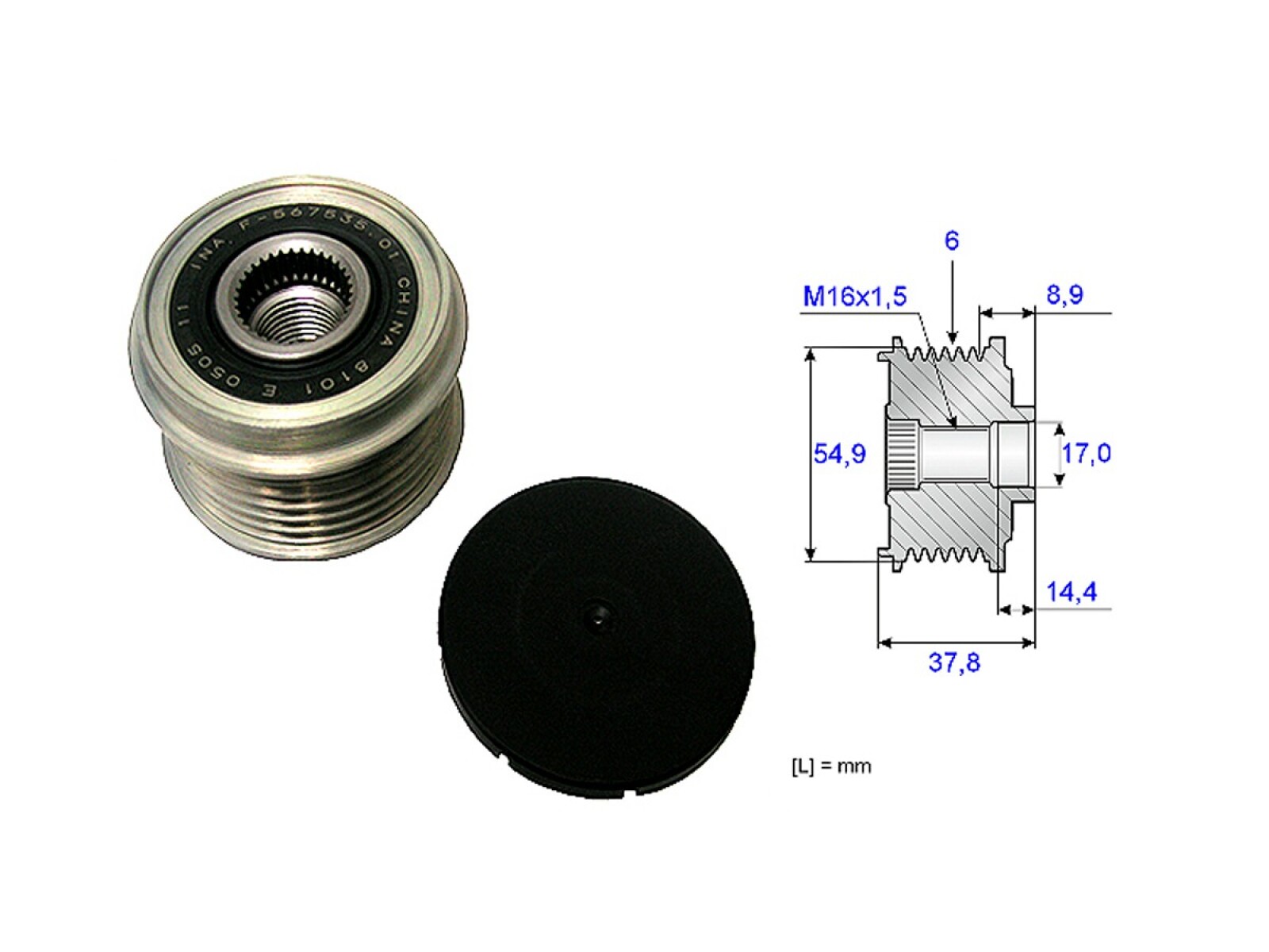 Polea Alternador Marcha Libre Hyundai Santa Fe, Kia Sorento 11-25 