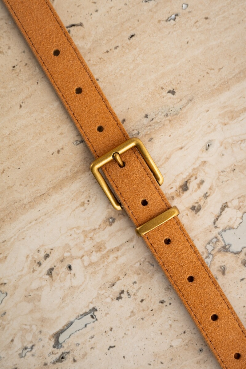 Cinto Cuero Hebilla Cuadrada Beige