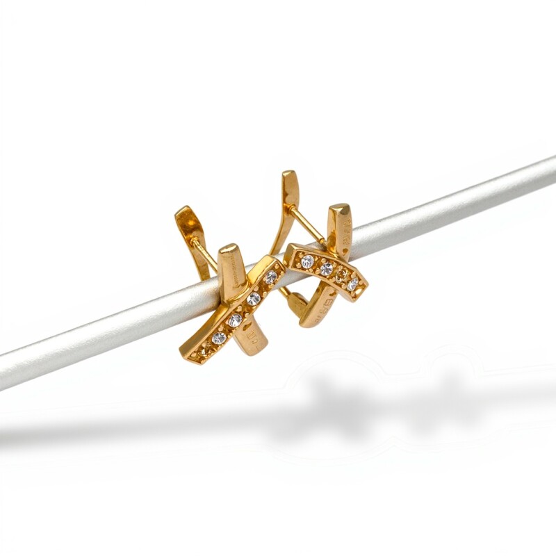 Caravanas cruzadas oro- Oro bajo - Zirconia - CA8104 conpiedra