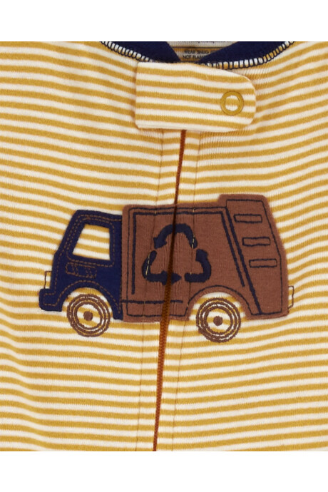 Pijama una pieza de algodón, con pie, estampa camión de reciclado Sin color