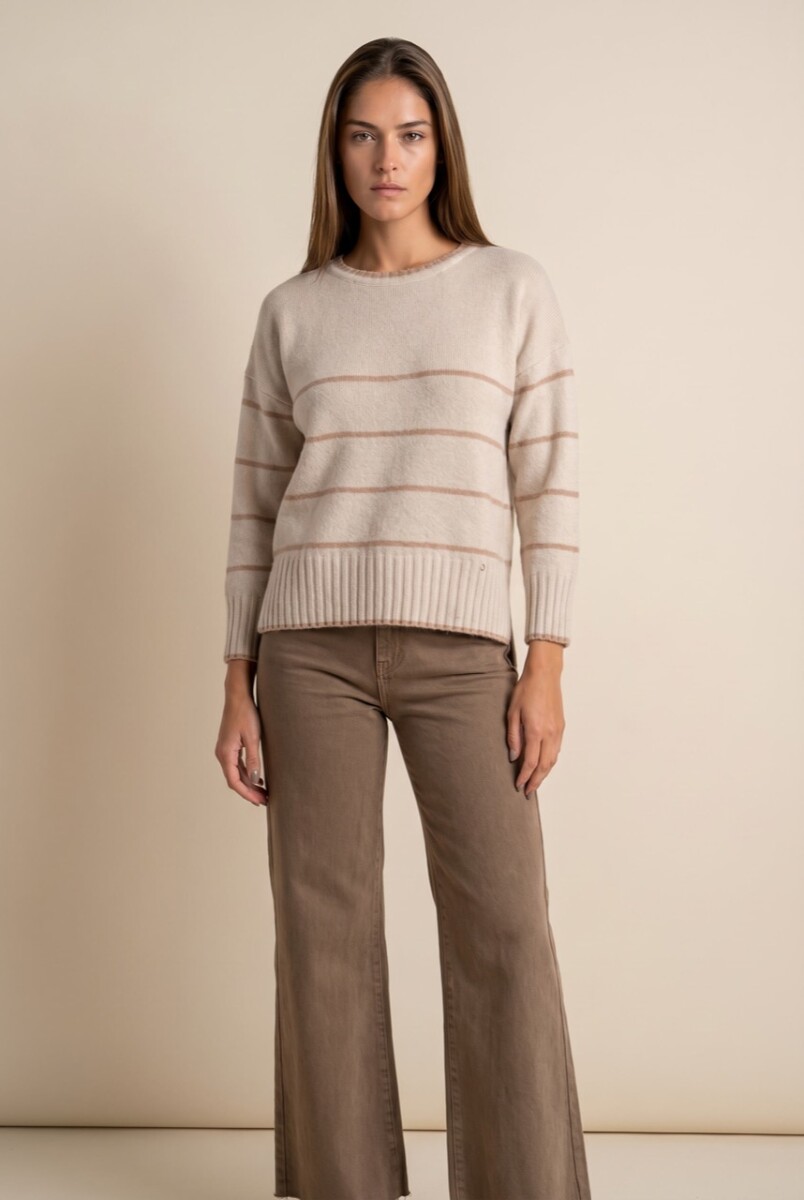 Sweater Rayado Lana - Beige Melange 