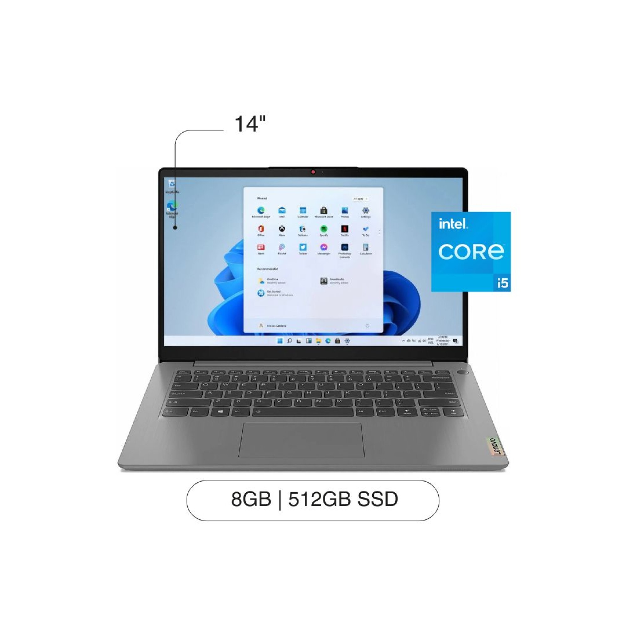 Notebook LENOVO Ideapad 3 14' FHD 512GB / 8GB RAM I51135G7 W11 — AMV Store