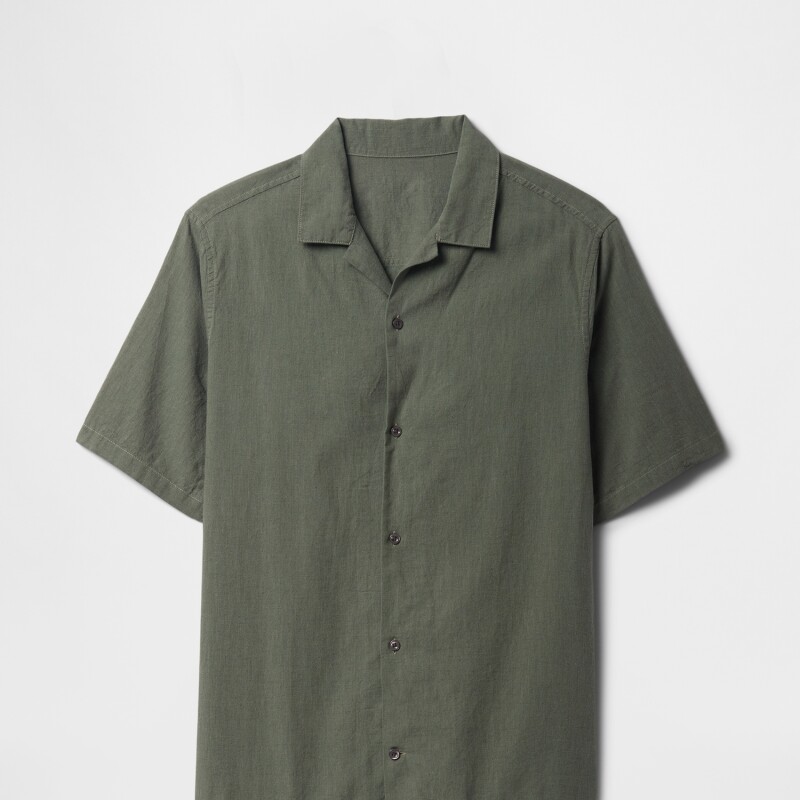 V-SS STANDARD LINEN COTTON RESORT COLLAR MESCULEN GREEN