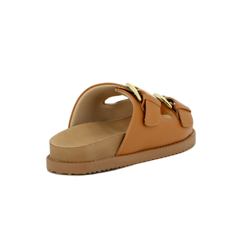 Comfortflex Sand.dama Suela Baja Dos Tiras C/hebilla Camel
