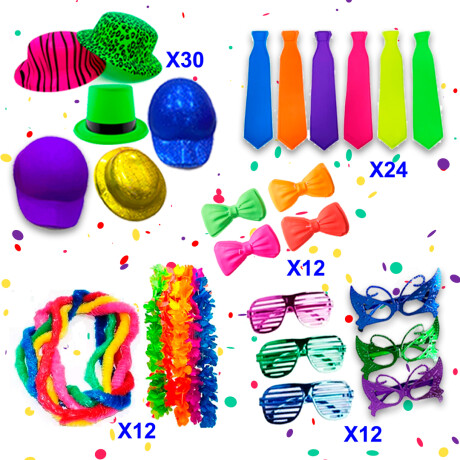Combo Cotillon Fluo Luminoso 75 Invitados - 255 Articulos Combo Cotillon Fluo Luminoso 75 Invitados - 255 Articulos