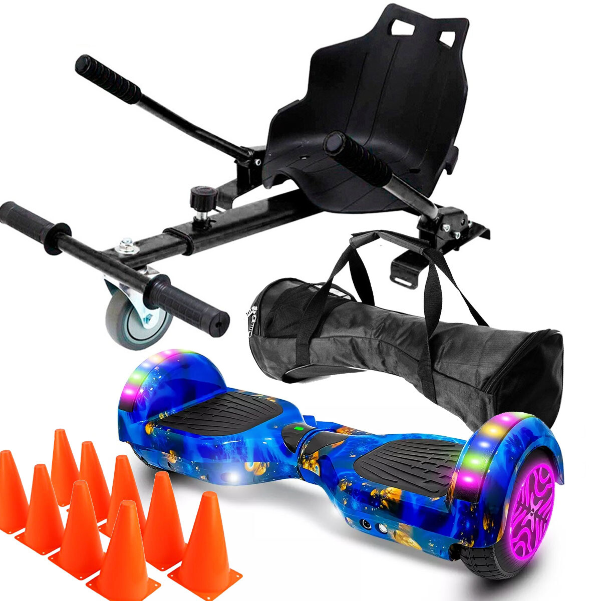Hoverboard Skate Eléctrico + Control + Silla + Conos - Azul 