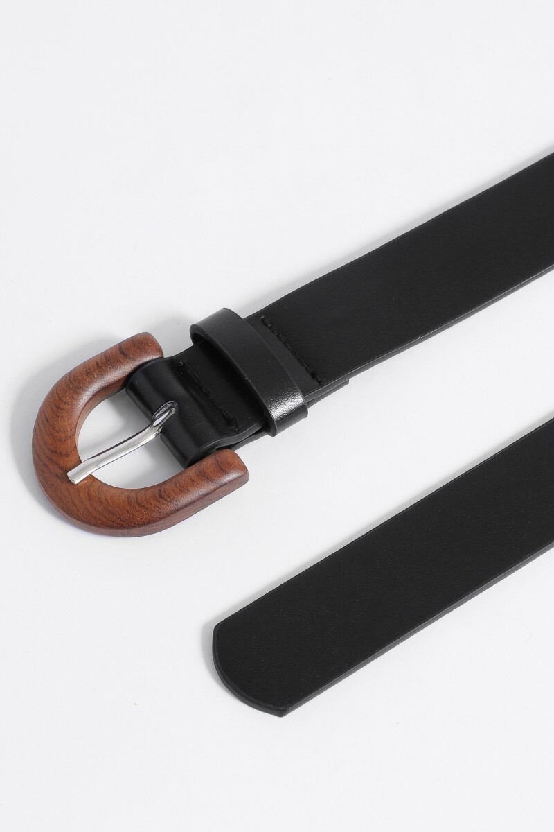 Cinturon con hebilla madera negro