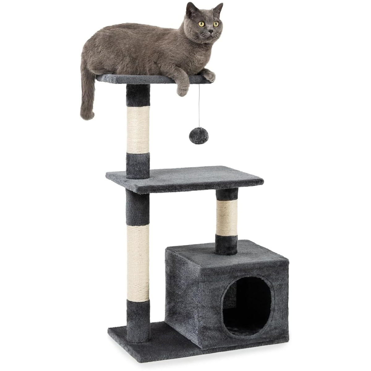 Rascador Torre 3 Niveles Felpa Y Sisal Para Gato Juego - Color Variante Gris Oscuro 