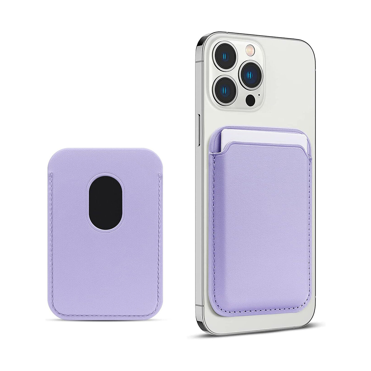 Tarjetero para Celular Tipo Billetera de Cuero Magnético MagSafe Lilac