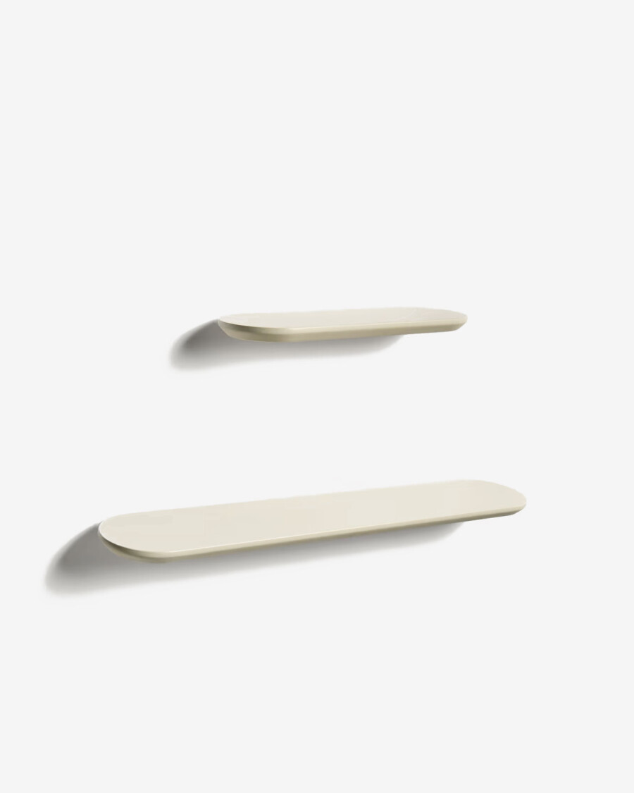 Set Arely de 2 estantes de MDF con acabado lacado beige 35 cm / 55 cm Set Arely de 2 estantes de MDF con acabado lacado beige 35 cm / 55 cm