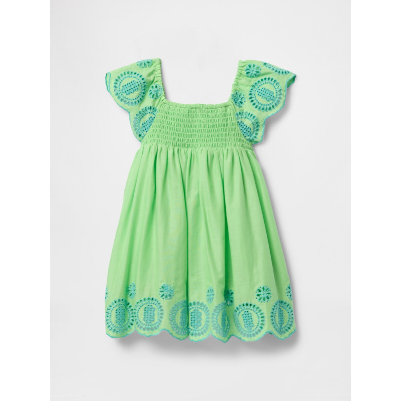 EYELET SMOCKED DRESS JULEP GREEN