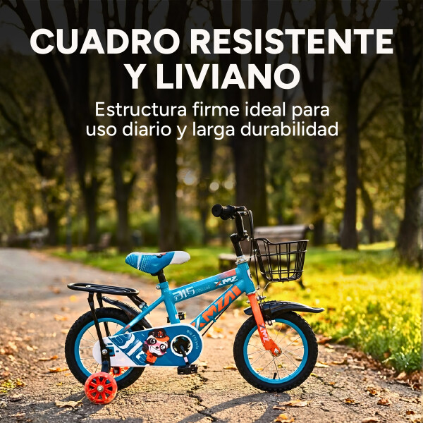 Bicicleta Infantil XMZ Rodado12 Canasto Parrilla Guardabarro Celeste 1