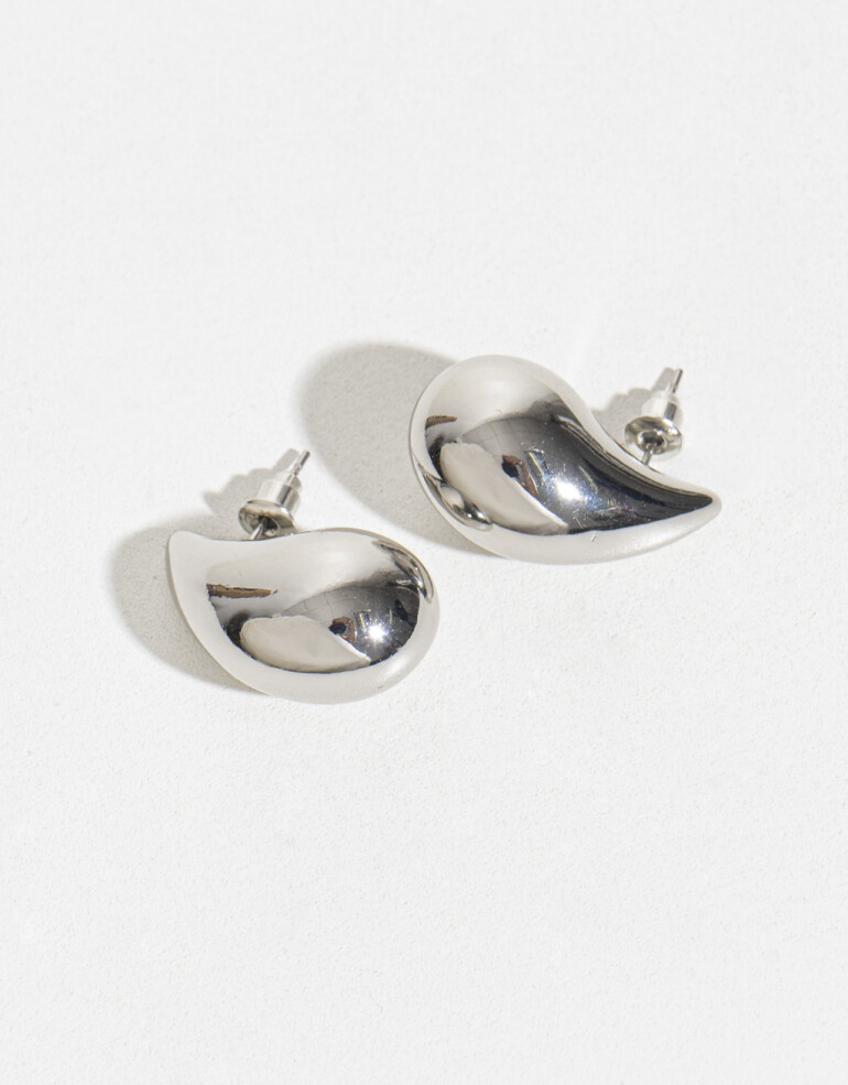 Aros Colgantes Cortos Metal Aros Gota Chunky Medianos - Plateado Rodio