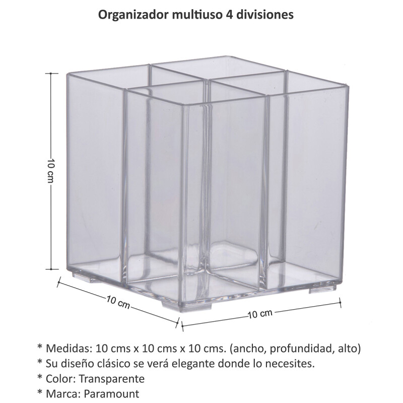 Organizador de escritorio con 4 divisiones de acrílico TRANSPARENTE