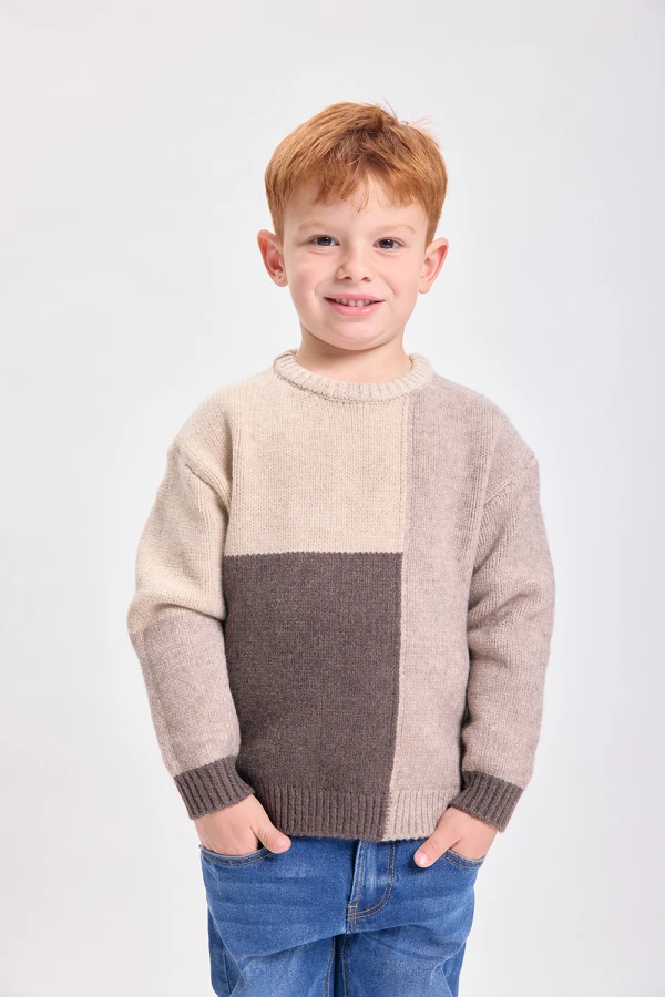 Buzo punto color block Gris