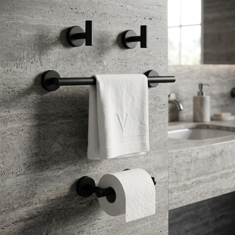 Set Accesorios De Baño Juego De 4 Piezas De Acero Inoxidable Percha Organizador Imback Color Negro Set Accesorios De Baño Juego De 4 Piezas De Acero Inoxidable Percha Organizador Imback Color Negro