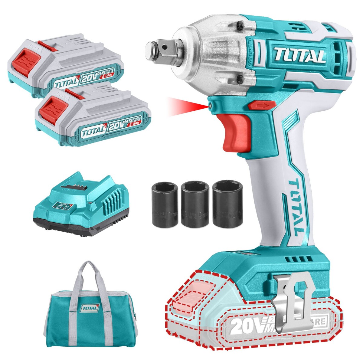 Llave De Impacto 1/2" Inalámbrica 20v Doble Batería 