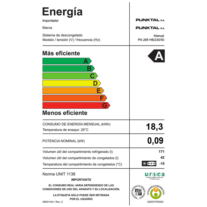 Heladera PUNKTAL, frío natural, 216 Lts Heladera PUNKTAL, frío natural, 216 Lts