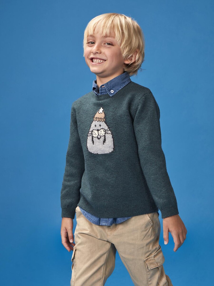 Jersey Con Intarsia Petroleo Melange