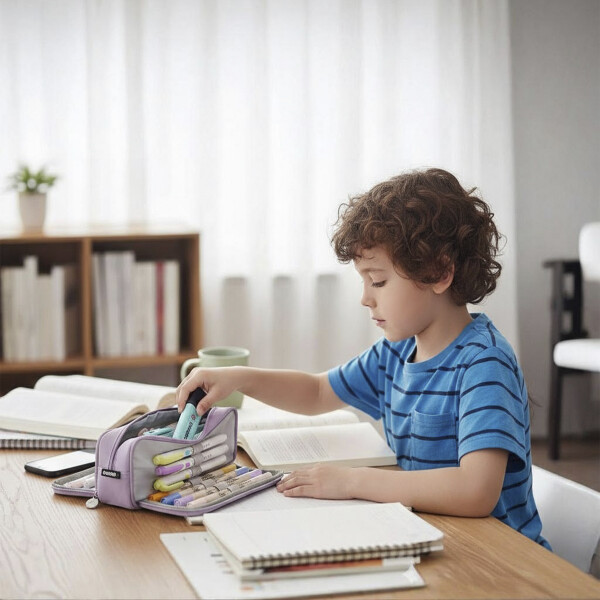 Cartuchera Escolar Liceo Escuela Organizador 4 Cierres XL Violeta