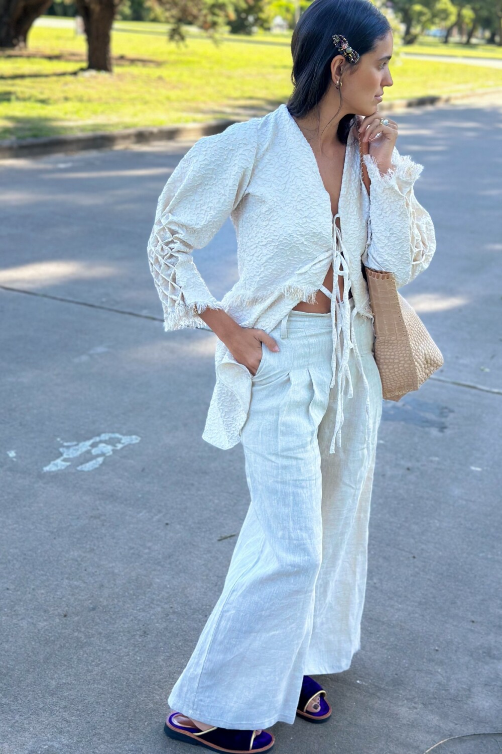 Long Smock Shirt Brocato Crudo