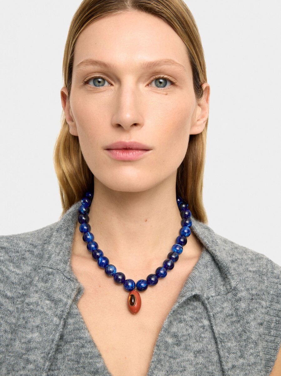 Collar Corto De Cuentas Con Colgante - multicolor 