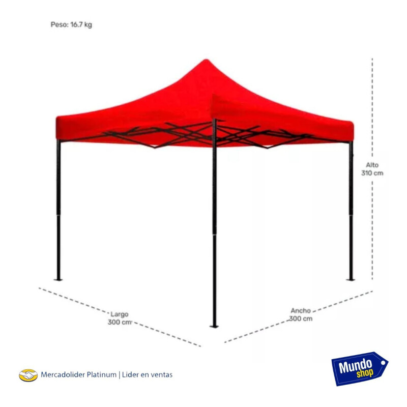 Gazebo Plegable Toldo Super Reforzado 3x3x3 Filtro Uv 15KG Rojo