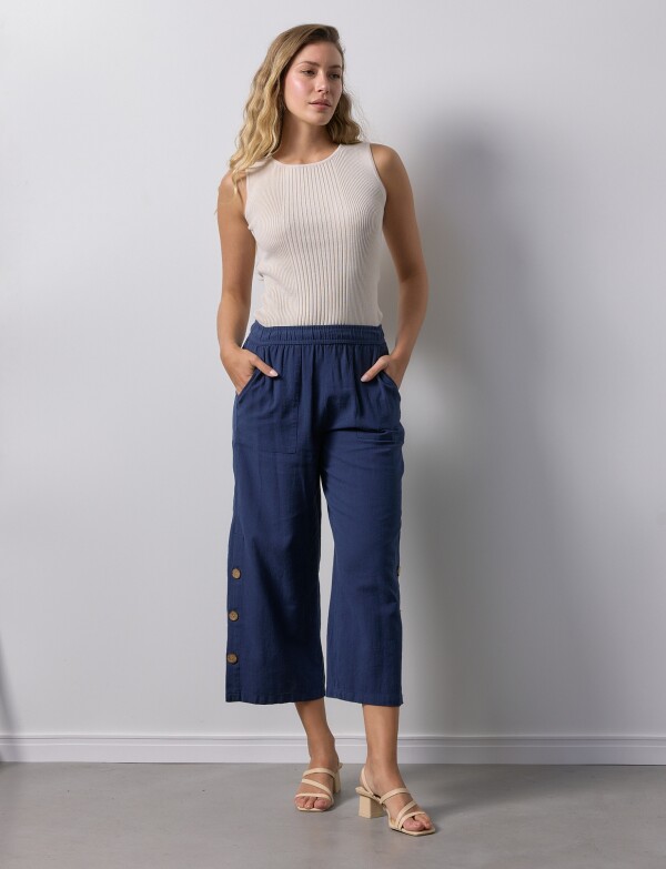 Pantalon Crop Det Botones AZUL