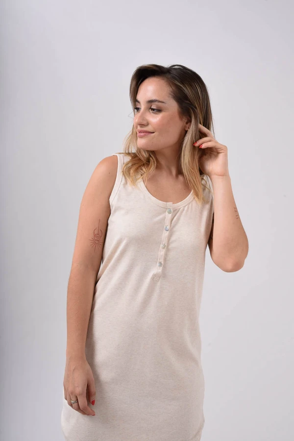 Camisón Sin Marga Con Botones Champagne