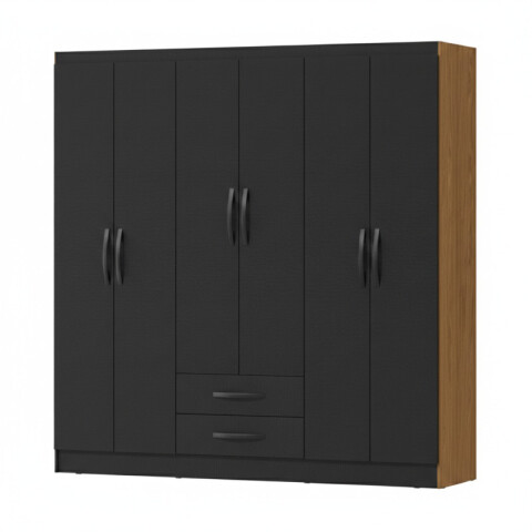 [OUTLET] Armario Ropero Placard de 6 Puertas Línea Plus con 2 Cajones y Perchero Horizontal - MDP - Negro - Freijo [OUTLET] Armario Ropero Placard de 6 Puertas Línea Plus con 2 Cajones y Perchero Horizontal - MDP - Negro - Freijo
