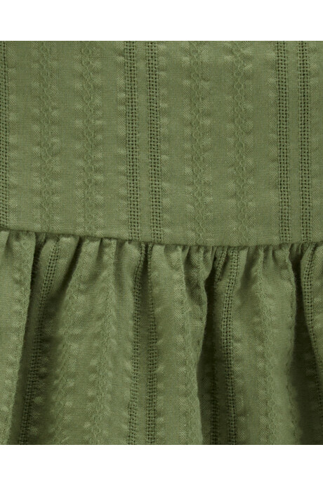 Vestido de algodón mil rayas, cuello con volados Sin color