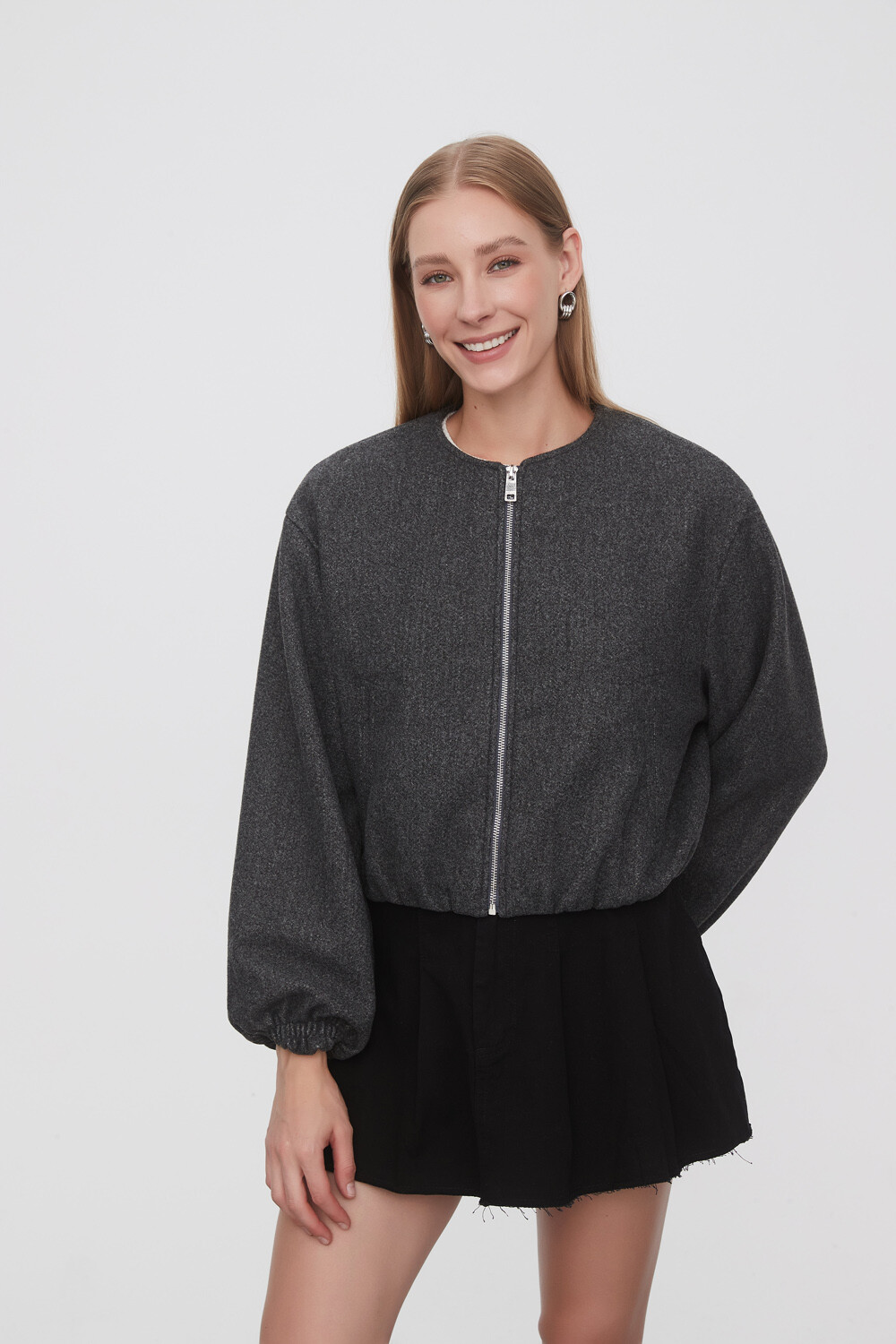 Campera Terry Gris Melange Oscuro