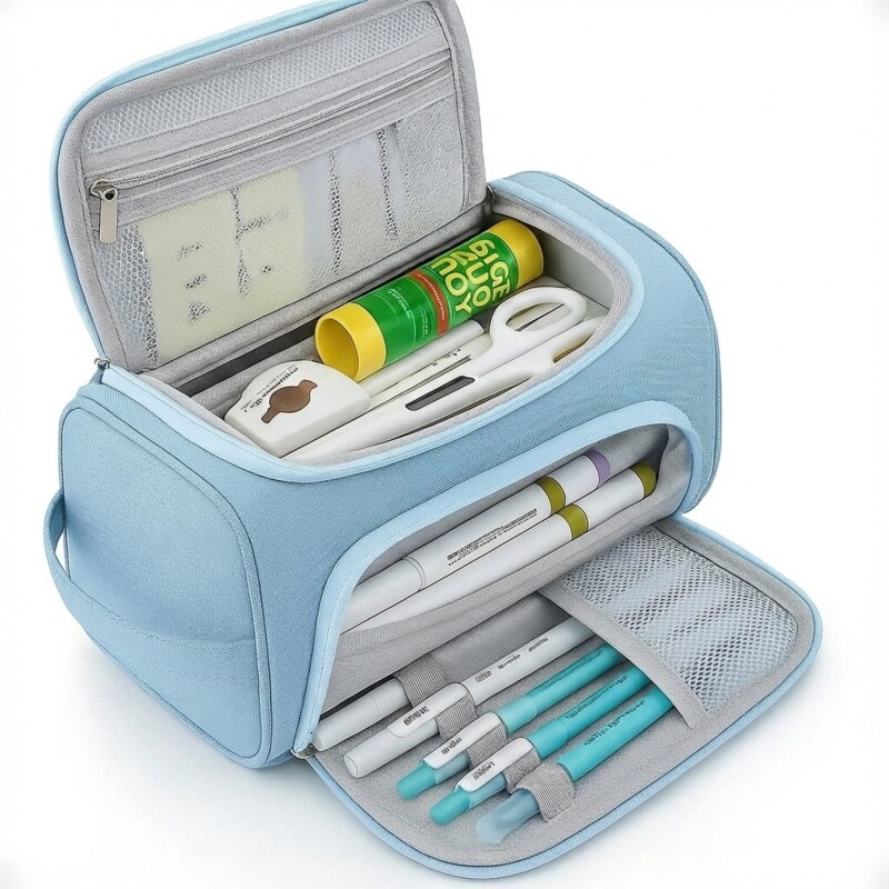 Bolso Cartuchera Gran Capacidad Para Lápices Y Marcadores Celeste