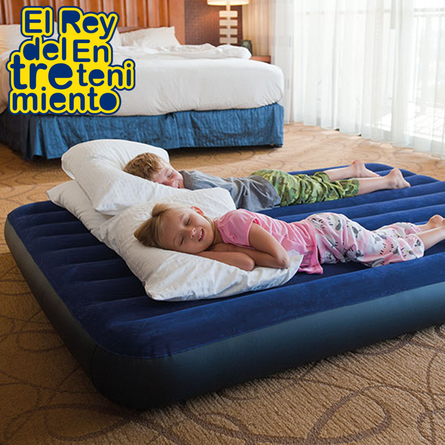 Colchón Inflable Intex 2p Camping +almohada +inflador - azul — El