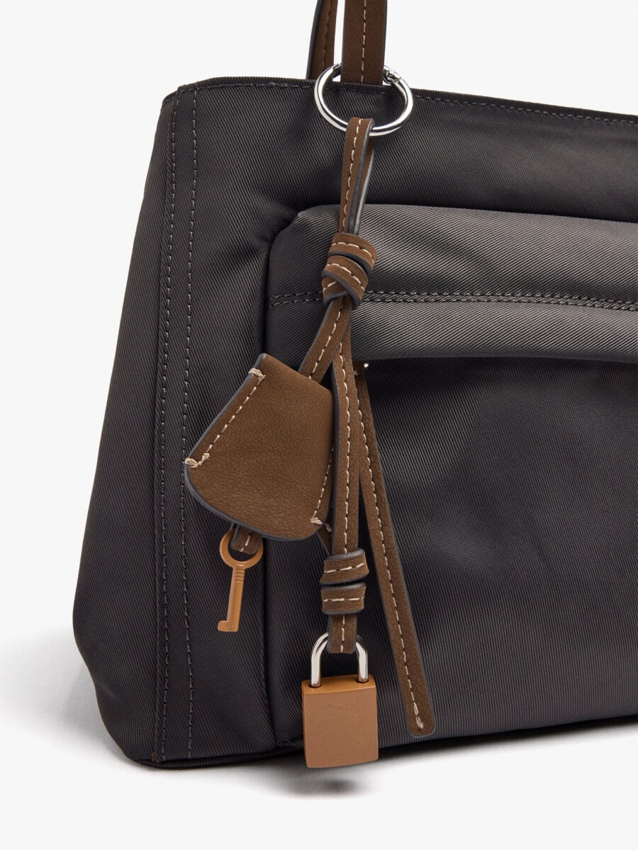 Bolso Tote De Nylon Con Colgante gris