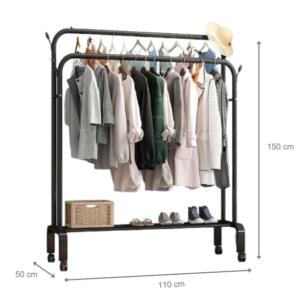 Perchero Doble Ropa Barra Acero Percha Metal Ganchos Ropero Placard Con Ruedas Imback Color Negro Perchero Doble Ropa Barra Acero Percha Metal Ganchos Ropero Placard Con Ruedas Imback Color Negro