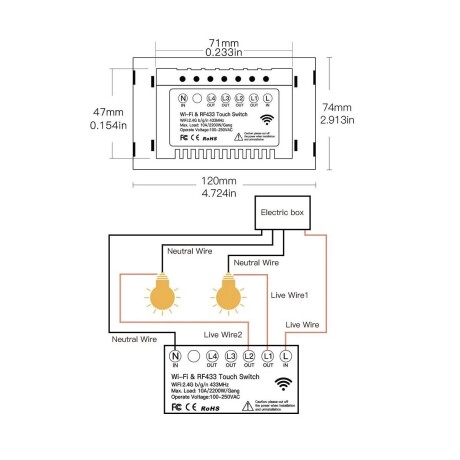 Interruptor Tactil de Pared 3 Bot WIFI+RF433 Tuya 001