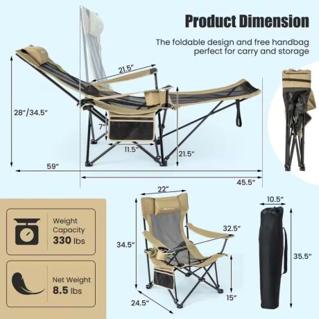 Silla plegable con reposapies Desert Fox Beige