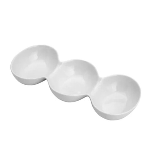 OUTLET Salsera redonda triple de cerámica blanca 22.5*8*4 cm Outlet Salsera Redonda Triple De Cerámica Blanca 22.5*8*4 Cm