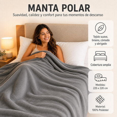 Manta Frazada Polar Suave Abrigada Liviana Invierno 225x220 Gris