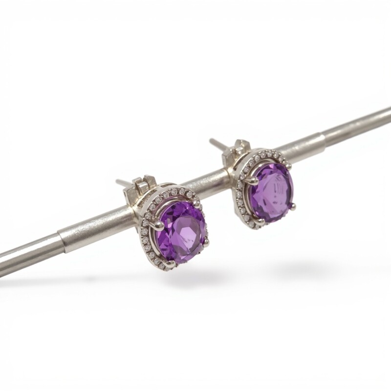 Caravanas Amatista-Plata 925-Con Amatista y Zirconia- CA4041 conpiedra