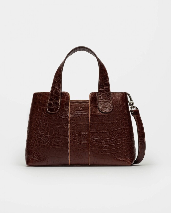 Cartera de Mano The Braided En Cuero Grabado Croco Red Tabaco