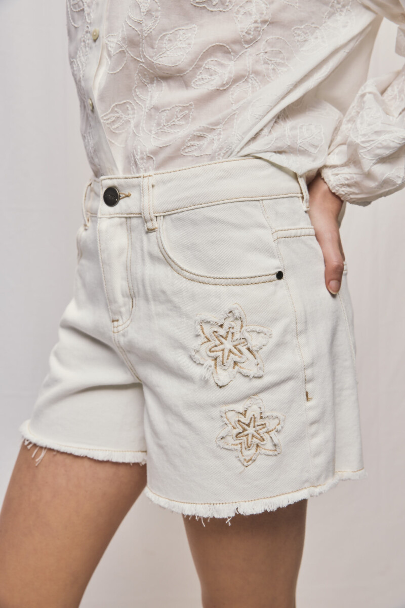 SHORT FLORE Blanco