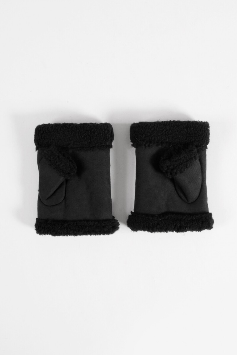 Mitones de suede con pelo negro