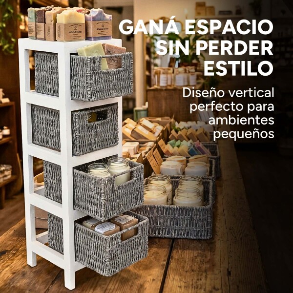 Cajonera Auxiliar Vintage Madera 4 Cajones Organiza Rústico Gris